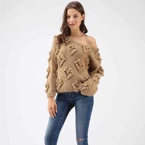 CHICWISH Knit Your Love sweater in tan brown size small